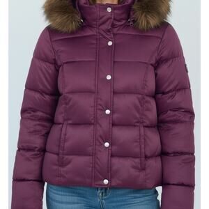 Merona Small Purple Quilted Puffer Jacket With Faux Fur Lined Hood